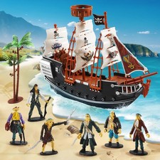 Wooden Pirate Ship Play Set with Lights Sounds Accessories for Kids 3 