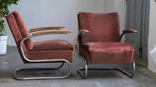 Einer von zwei Bauhaus Sesseln in rotbraun, Thonet S411