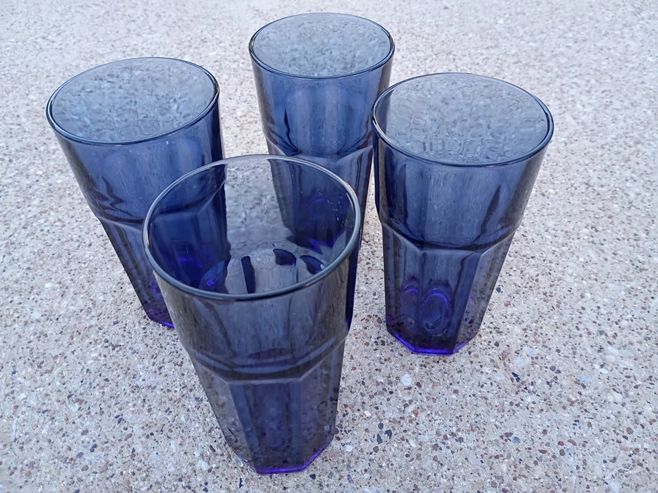 4 Vintage Duratuff Gibraltar Glasses 6 1/4" Blue 16oz Coolers Tumblers - NICE! - Image 4 of 4