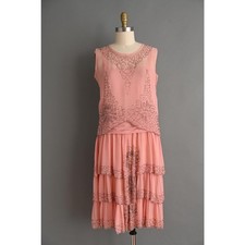 vintage 1920s dress Ballet Pink Silver Heavy Beaded Antique Dress Medium