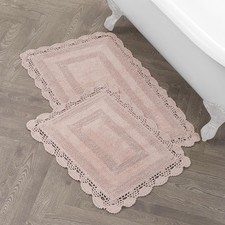 Laura Ashley Cotton XL Crochet Bath Rugs & Bath Mats, 17"x24"/21"x34", Dusty Pi