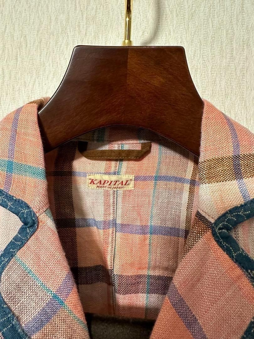 Kapital 4-Pocket Linen Check Jacket Men's Size L Light