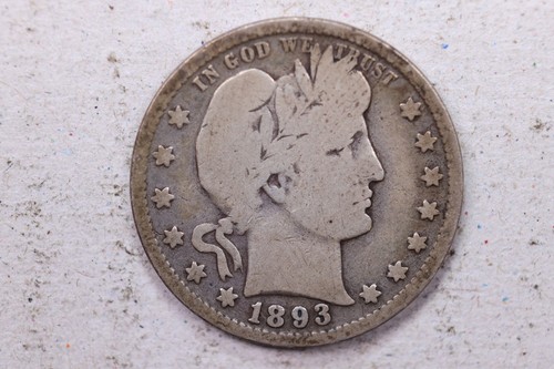 1893 Barber Silver Quarter., Very Good., Circulated Coin., Store #1339 - Picture 1 of 2