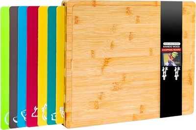 Geflügelte Sirius 8 in 1 extra große Bambus Holz Schneidebretter Set mit 7 Farben