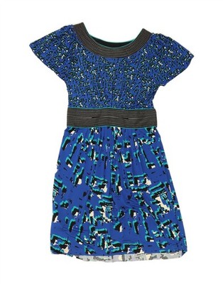 BCBGMAXAZRIA Damen A-Linien-Kleid abstraktes Muster UK 12 mittelblau Viskose SL07