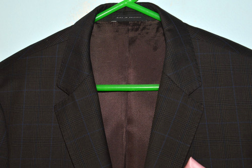 HUGO BOSS 40R 40 Regular R Brown Windowpane Wool Sport Coat Blazer Suit Jacket