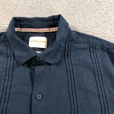 Scotch  Soda Shirt Men Large Blue Linen Blend Pleated Cubavera Short Sleeve New