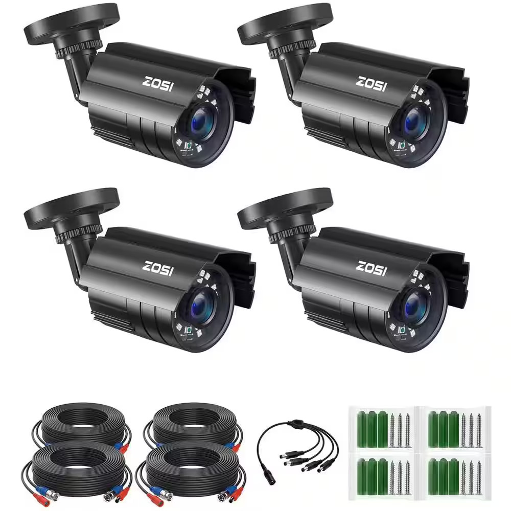 Black Wired 1080P Outdoor Bullet TVI Security Camera Compatible with TVI DVR (4-