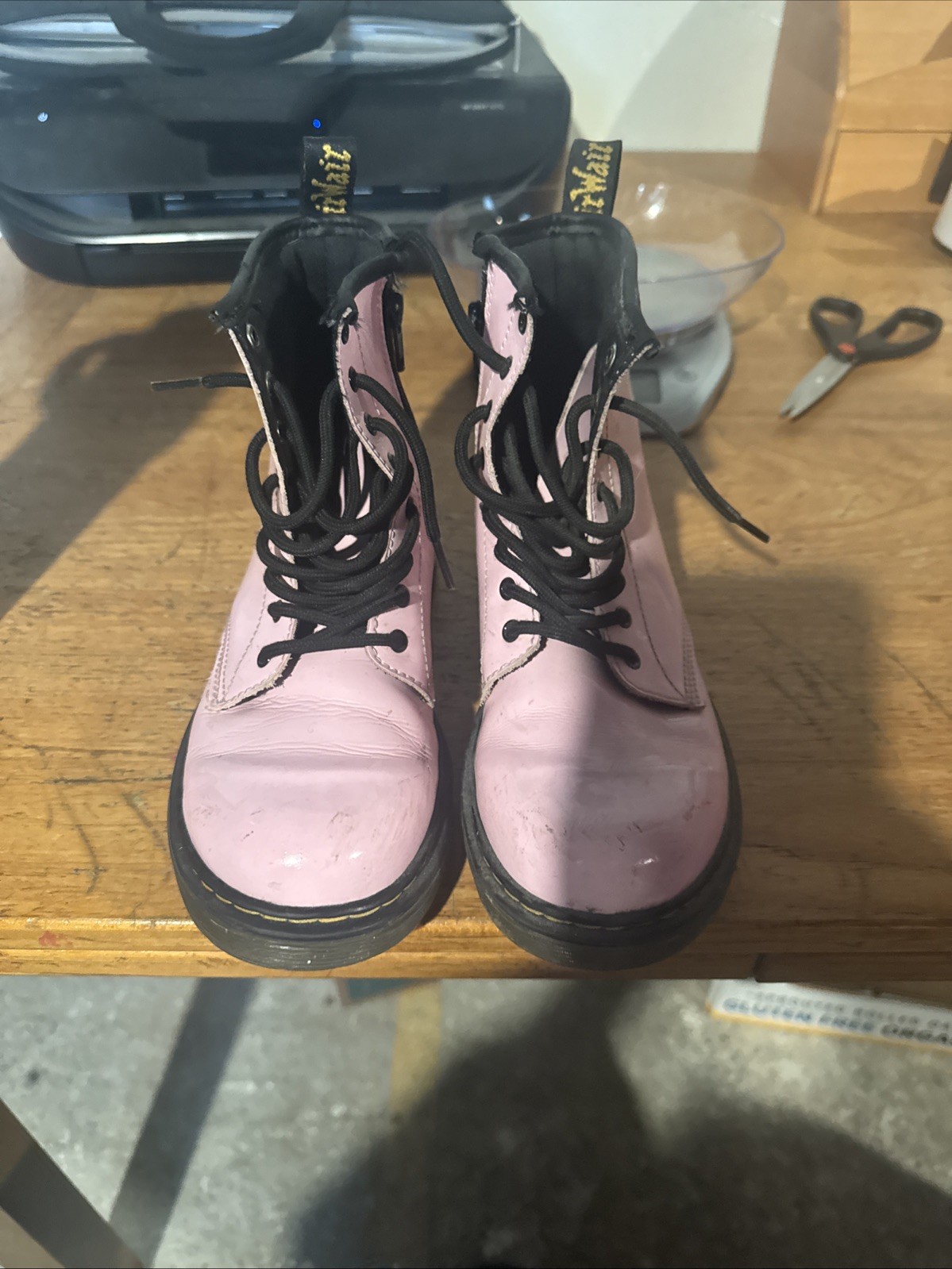 Doc Dr Martens Delaney Patent Boots pink size 3 mild wear