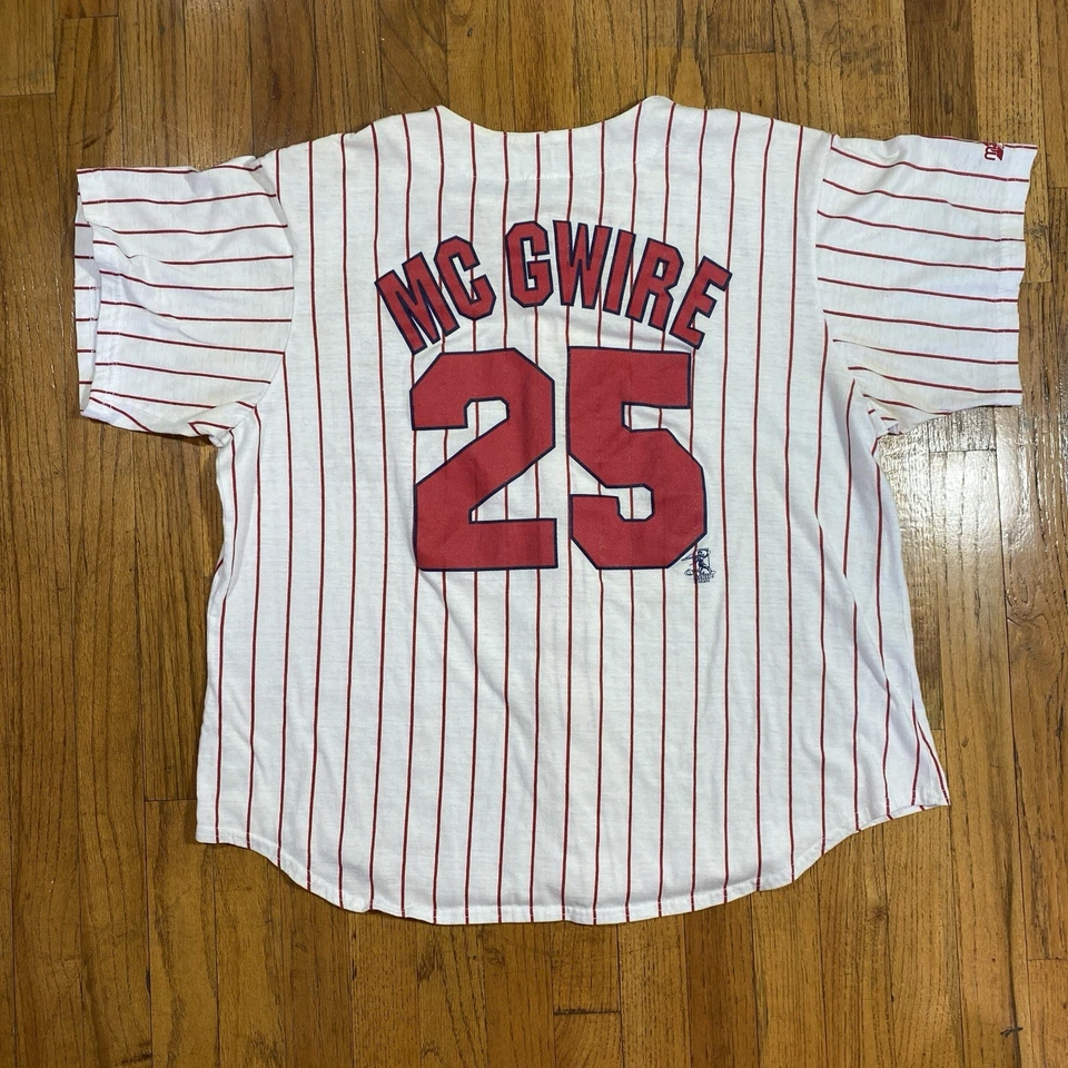 复古 90 年代 Mark McGuire 球衣 棉圣路易斯红雀队 XL 细条纹 Majestic — 第 2/4 张图片