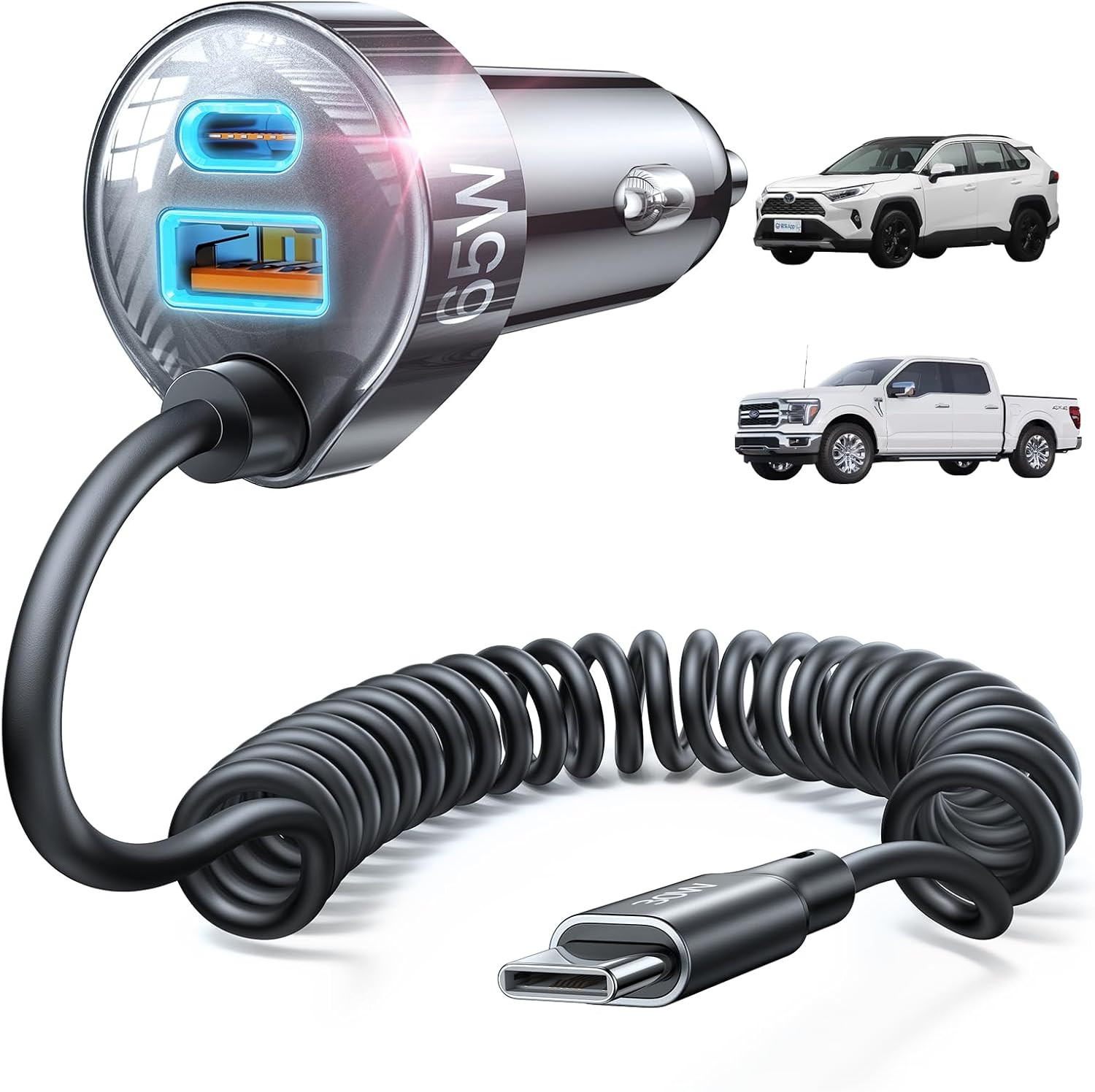 Usb Charger【6.6 Ft For Full Reach】,super Fast Usb C Car 
