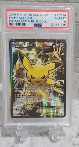 Pokemon Pikachu EX Red & Blue Coll. Black Star Full Art Promo XY124 PSA 8