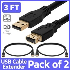 2 Pack USB Extension Cable 3FT USB Cable Extender Cord SuperSpeed USB 3.0 Black