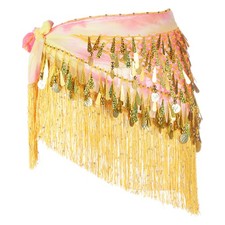 Belly Dance Hip Scarf with Tassels Sequin Coin for Party Yellow 