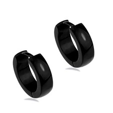 316L Surgical Stainless Steel 4mm X 11mm Dome Black Huggie Hoop Earrings