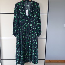 Nobody's Child Maxi Button Down Shirt Dress Black/lime Green Size 12 Bnwt