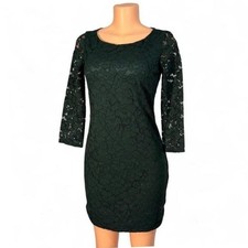 Vince Camuto Lace Sheath Dress Womens 2 Green Excellent 3/4 Sleeve Floral Scoop
