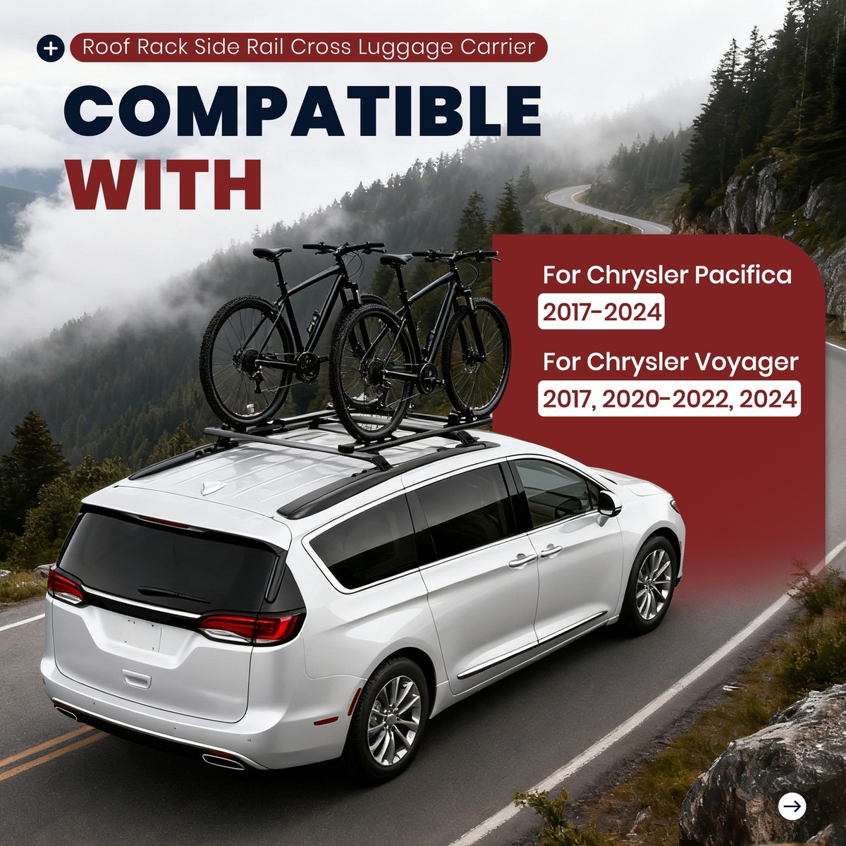 For Chrysler Pacifica/Voyager 2017-2024 Roof Rack Side Rail Cross