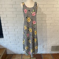 Vintage 90s y2k Josie Natori Floral Striped Nightgown Slip Dress S