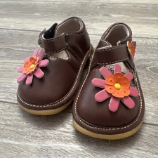 Little Mae's Boutique Brown Pink Orange Flower Mary Jane Size 7 Toddler Shoes