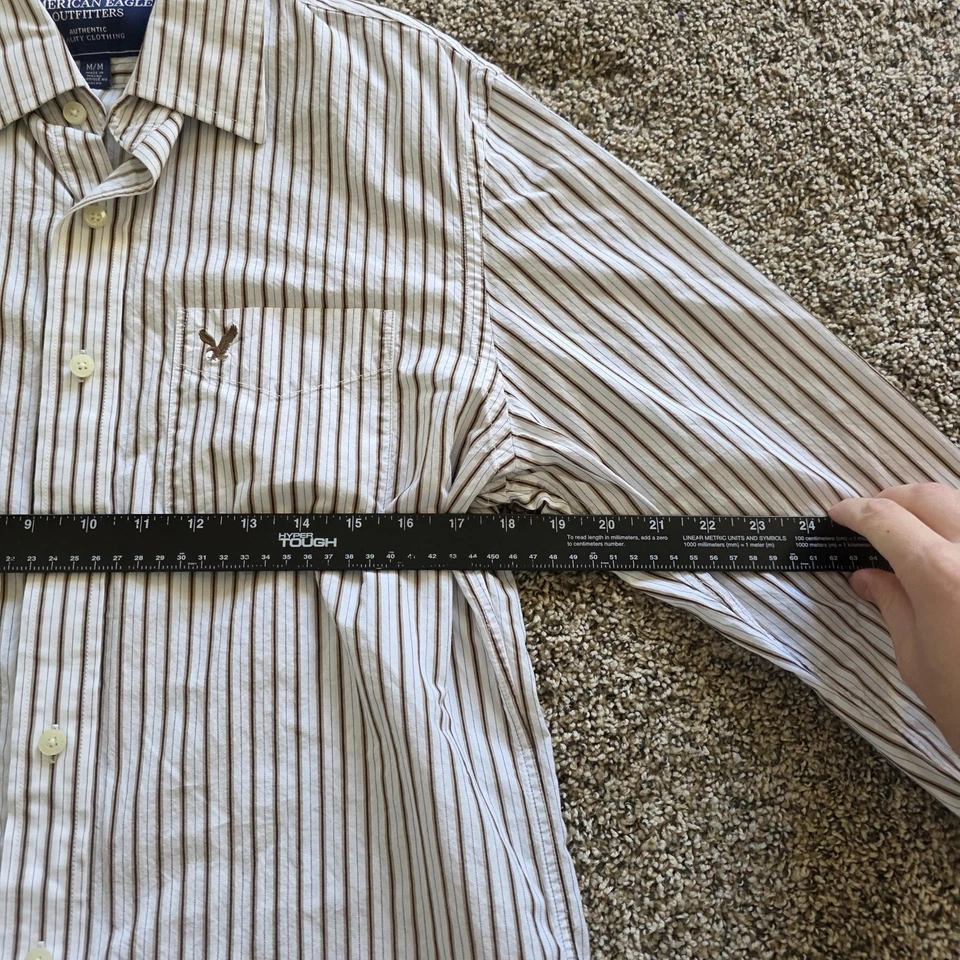 American Eagle Outfitters Shirt Mens Medium Brown Striped Vintage Fit Casual - Image 2 of 4