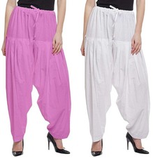 Women's Pure Cotton Plain Semi Patiala Salwar Pant Pink  White Pack of 2Pcs