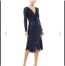 NWT- IEENA FOR MAC DUGGAL-Sequined Long Sleeve Midi Dress-Color: Midnight-Size 2