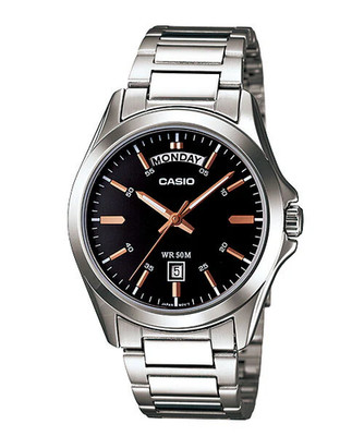 Casio MTP-1370D-1A2VDF HERREN UHR STAHL SCHWARZ ROSEN DAY-DATE 37mm UNTERPREIS