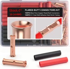 16-14 Gauge Bare Copper Non Insulated Flared Barrel Butt Connectors Crimp