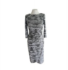 FC Jeans Women's Midi Dress UK 8 Grey Faux-Wrap Side Ruched Stretchy 3/4 Sleeve.