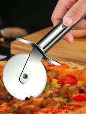 Premium Stainless Steel Pizza Cutter Bisaro Knife Wheel Roller Thumb Guard Safe