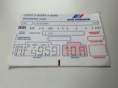 Air France Concorde Original Bordkarte 4. August 1988 Sear 10 AF4959