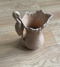 Large Vintage Original Sylvac Pottery - Tan Glazed Stork  & Reeds Formed Jug