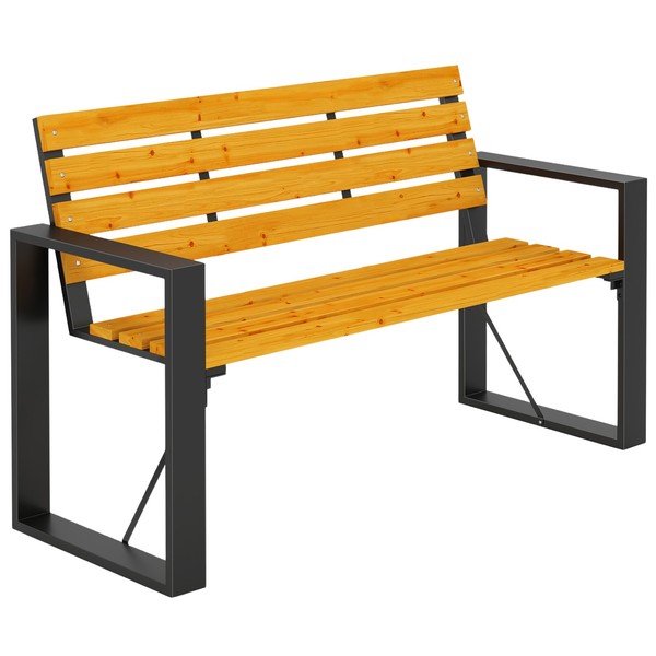 Gartenbank 2-Sitzer Wetterfest Holzbank Mit Lamelldesign Armlehnen, Holz-image