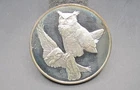 1970 Roberts Birds Sterling Silver Art Round "Great Horned Owls" (67.27 Grams)