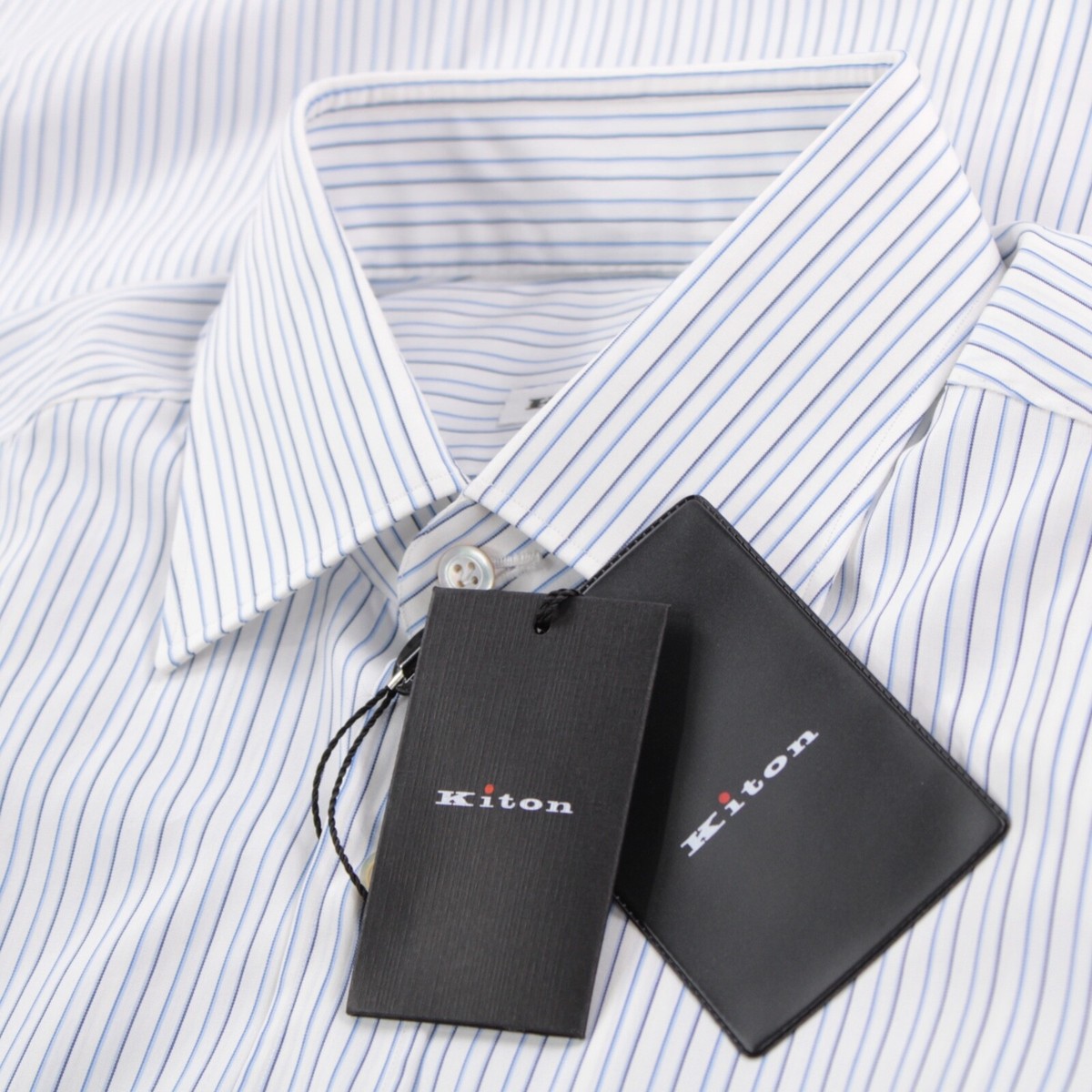 Chemise Kiton 100% Coton Rayée Bleu Et Blanc - Taille 40 IT (15.75) Slim Fit - Neuf Avec Étiquette ($1295)