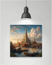 Bangkok painting canvas cityscape gift art Thailand skyline urban wall decor mod