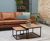 2Er Set Couchtisch Chess Metall Mango Satztische Beistelltisch Sofatisch Massiv