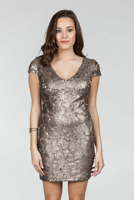 ark and co sequin dress Ark & Co Brown Mocha Fitted Sequin Cocktail Party Dress S