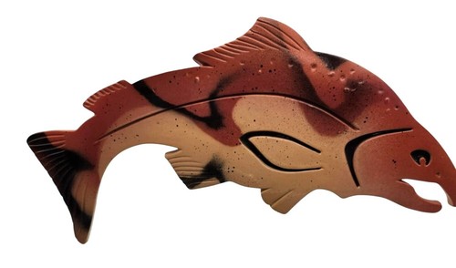 Handcrafted Ceramic Pottery Salmon Fish Wall Art 18" x 9" Unique Home Decor - Picture 3 of 5