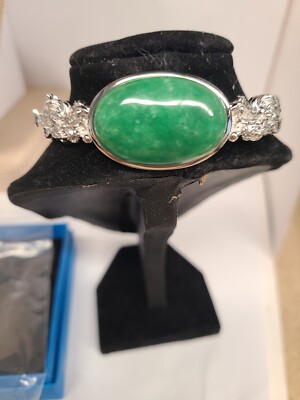 Grüner Jadeit Rhodium über Sterlingsilber Drachen Armreif Armband