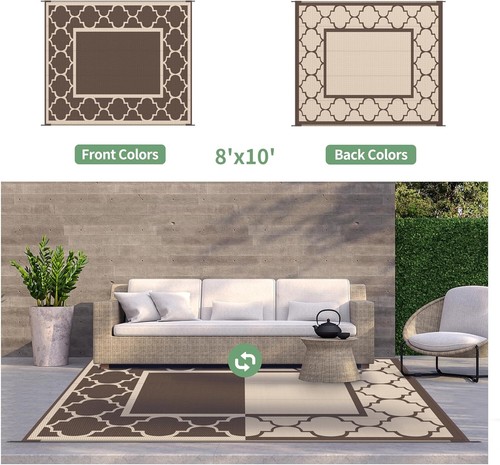 Outdoor Rug 8x10 Plastic Straw Reversible Large Carpet Mat for Camping & Patio - Picture 17 of 51