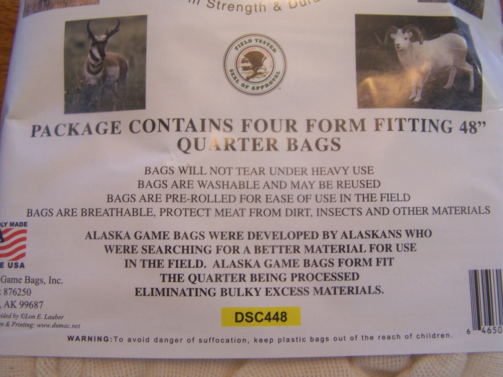 Alaska Game Deer Antelope and Sheep Bags 48Inch Pack of Four DCS448 eBay