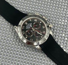 20mm BLACK E Silicone Rubber Strap Band Fits Rolex Daytona, GMT, Yachtmaster DJ