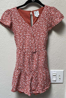 Blue Rain Romper Dusty Rose Floral v neck Pink Shorts Youth Size 12 Girls Summer