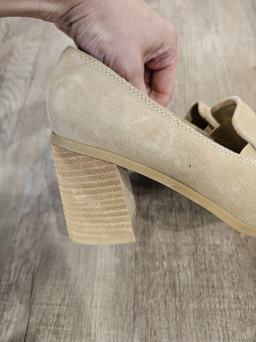 JOIE Size 8.5 Wevenly Suede Block Heel Closed Toe Shoes Tan New With Flaw - Picture 4 of 8