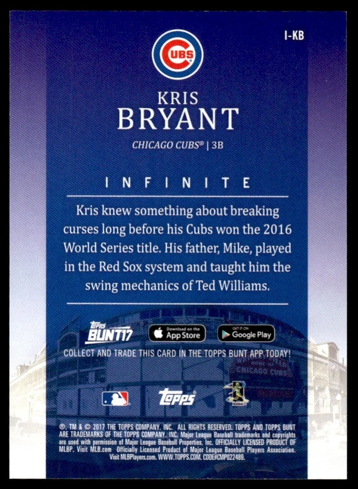 2017 Topps Bunt Infinite Purple Kris Bryant 10/25 Chicago Cubs #I-KB - Image 2 of 2