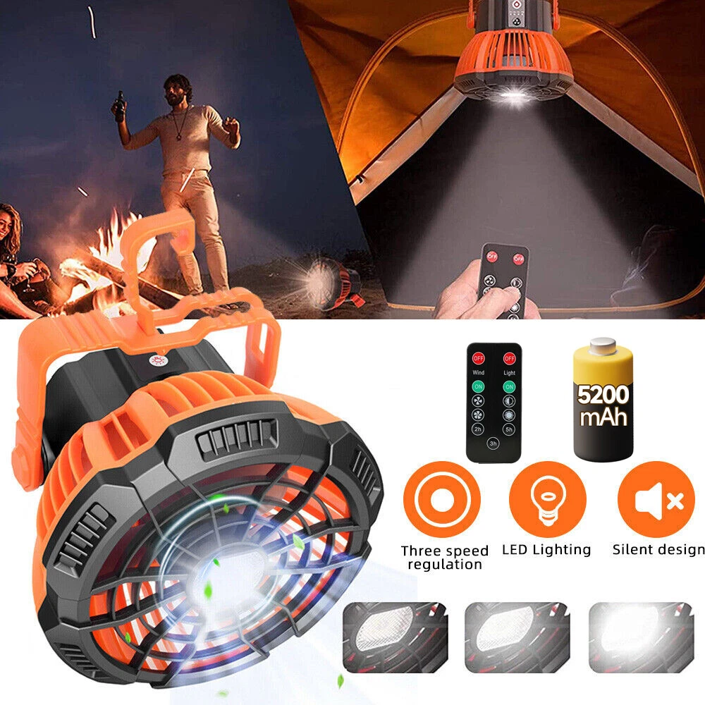 Camping Fan LED Fan Lantern Portable Tent Fan with Hanging Hook USB Power Bank