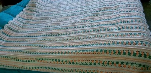 Crochet Blanket Orange Blue White Queen Size Or Full 66 x 68 Inches EUC - Picture 7 of 12