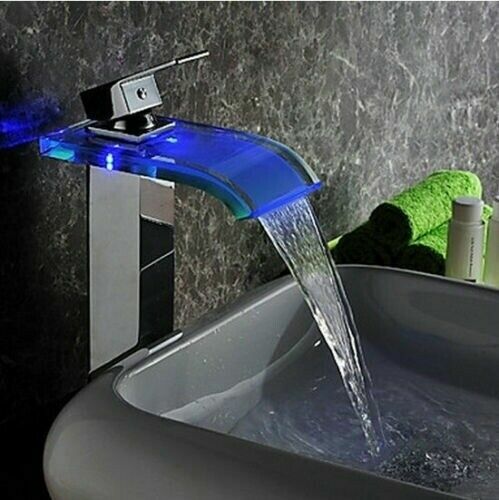 Single Handle Bathroom Vessel Basin Sink Waterfall Spout Tap Mixer Chrome Faucet - Picture 5 of 7